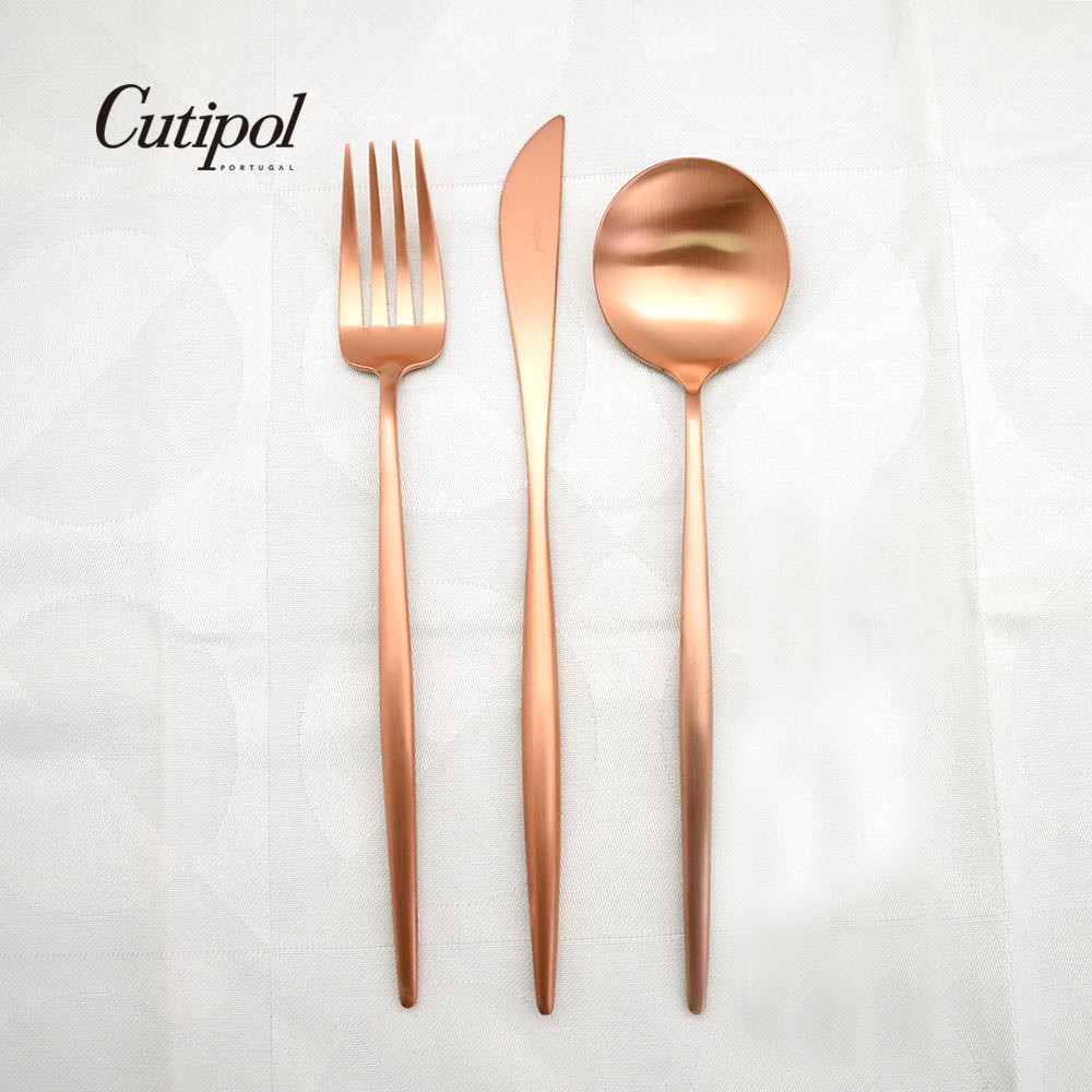 【Cutipol】MOON系列-霧銅不銹鋼-主餐三件組(主餐刀叉匙) 葡萄牙手工餐具