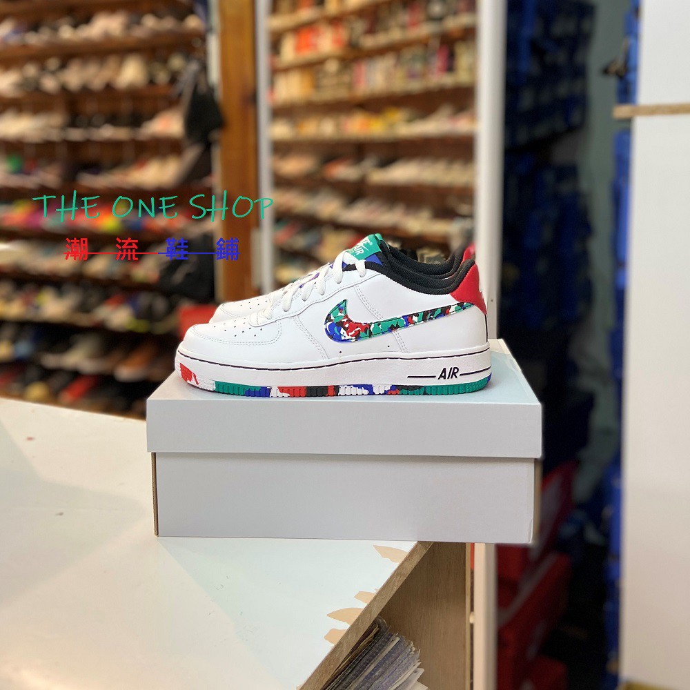 TheOneShop NIKE AIR FORCE 1 白色 全白 彩色 藍綠紅 皮革 渲彩 CU4632-100