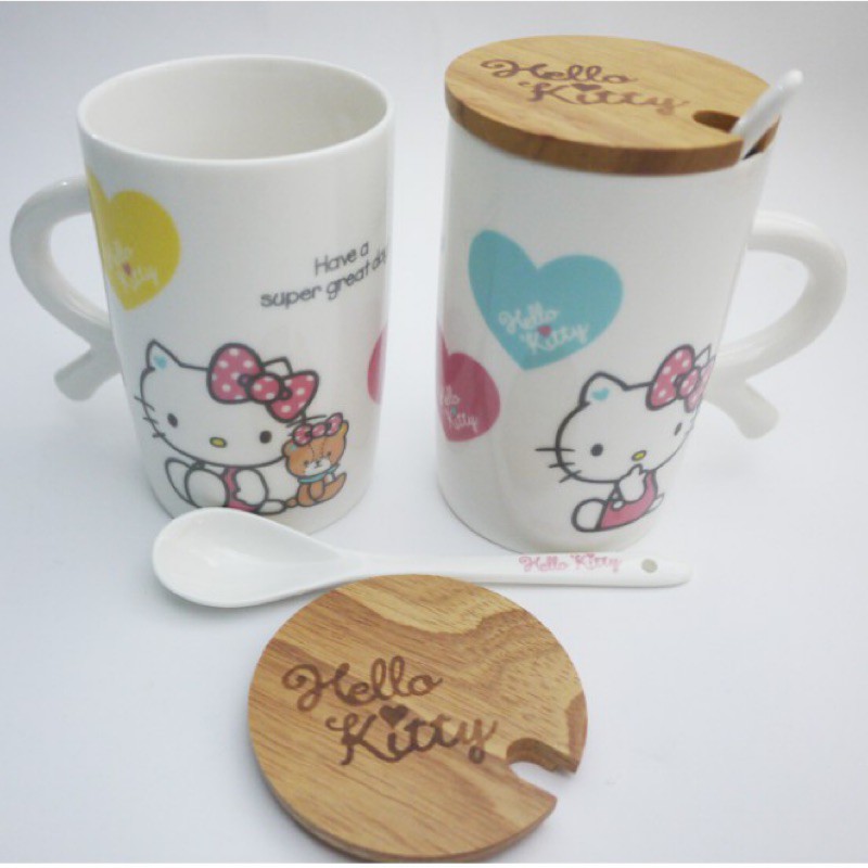 (TS SHOP) Hello Kitty 快克 馬克杯 附木蓋&amp;湯匙 水杯 茶杯 附蓋馬克杯 造型杯 咖啡杯 附禮盒