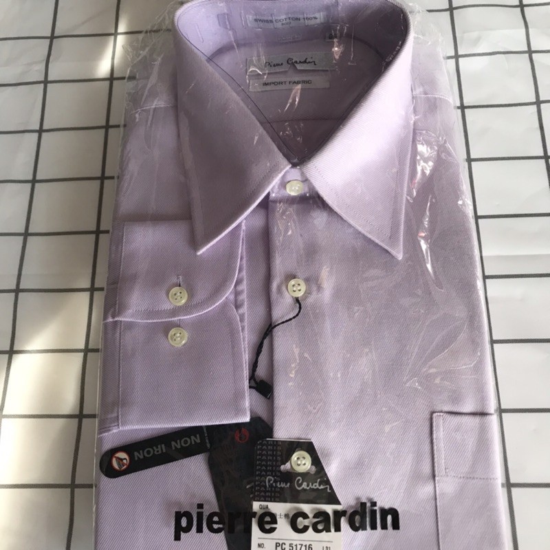 全新皮爾卡登長袖襯衫15.5（39號）100%瑞士精梳棉 淡紫色系