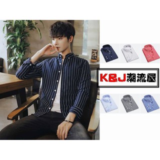 ★K&J★大尺碼M~5XL 韓系帥氣潮流百搭條紋長袖襯衫/襯衫外套 6色 現+預【CS60】