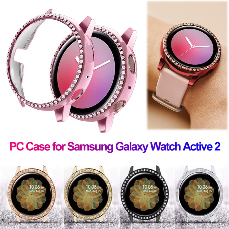 三星Galaxy Watch Active 2 單排鑲鑽保護殼 40mm 44mm 電鍍PC保護套 防摔半包錶殼