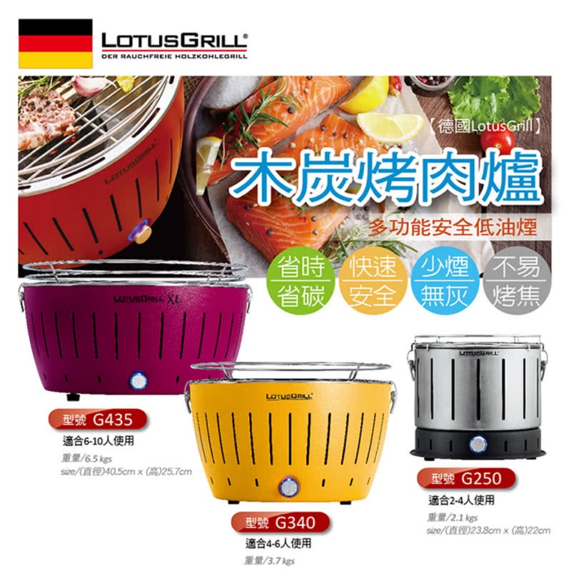 【德國 LotusGrill】多功能健康無炭煙烤肉爐(G340 黃色)