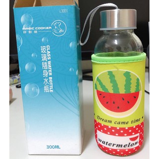 全新 現貨 玻璃 隨身 水瓶 隨身瓶 300ML 西瓜 杯套 妙廚師