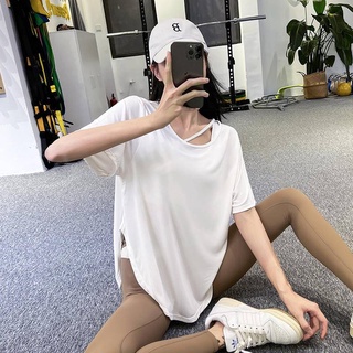臺灣出貨 健身女孩 運動上衣女 寬鬆 瑜伽罩衫 運動罩衫輕薄 瑜珈服 短袖T恤 健身 速乾透氣 排汗 寬鬆大尺碼