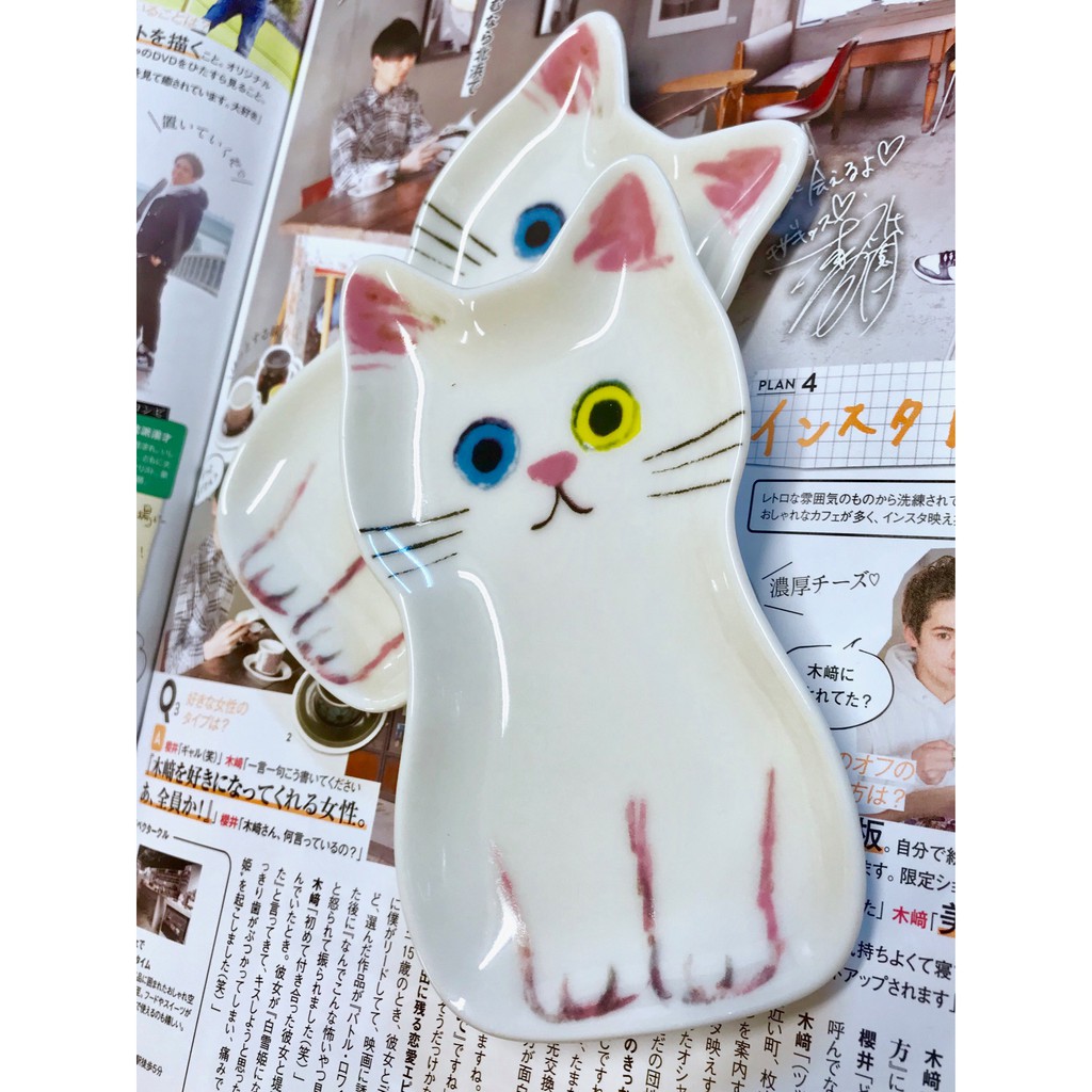日本人氣插畫ecoute Minette 貓咪陶瓷小盤器皿小皿白貓異瞳貓瓷器小碟子 蝦皮購物