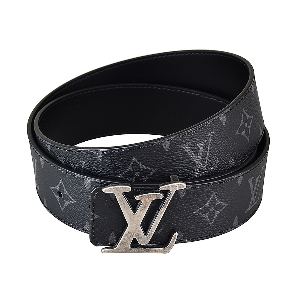 LV M0367U TAG復古仿舊LOGO Monogram帆布拼小牛皮雙面設計釦式皮帶(寬版/黑)