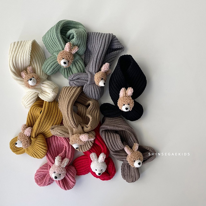 [現貨*發票🌈] ᴋᴋs韓國製 兒童圍巾 可愛兔子針織圍巾 1-5y