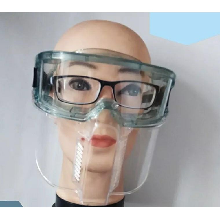 台北24H出貨 附發票 全透明護目鏡及面罩二合一 防衝擊 面罩 戴眼鏡也可用 防飛濺 耐酸鹼 防沙塵多功能 廚房 護目鏡