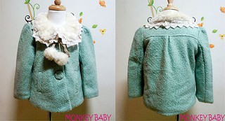 【MONKEY BABY 】毛毛領子可拆毛料大衣保暖外套/女童防寒外套2色可選