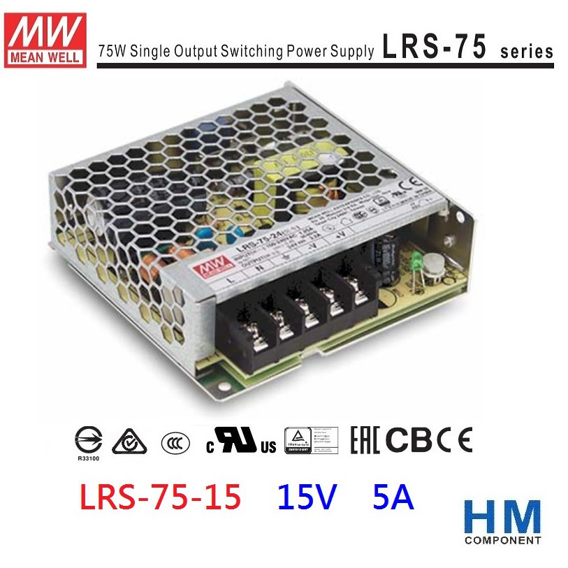 明緯 MW 電源供應器 LRS-75-15 15V 5A 75W -HM工業自動化