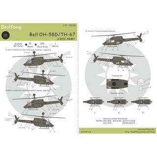 1/72Bestfong水貼紙~OH-58D與TH-67A直昇機台灣陸軍塗裝(可以做任意機號3架以上,含細部標誌)