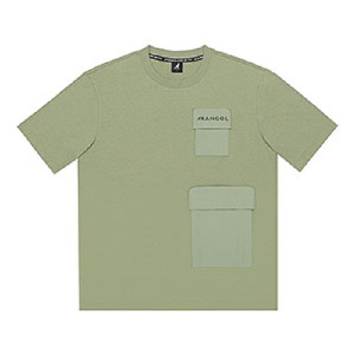 KANGOL 中性款綠色雙口袋休閒短袖上衣-NO.6121100972