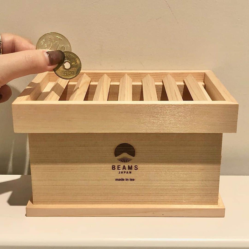 -EJ- 🇯🇵現.貨 BEAMS JAPAN 貯金箱 日本 天然 檜木製 存錢筒 賽錢箱