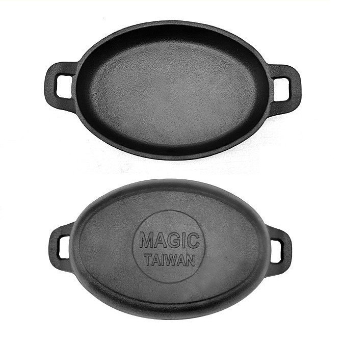MAGIC美極客 迷你鑄鐵雙耳橢圓型烤盤 RV-IRON030-3 18x12.6cm 鑄鐵烤盤