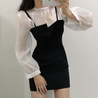 韓國chic不規則修身包臀吊帶連身裙 S