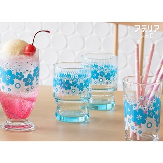 (現貨)日本製 日本 ADERIA 復古 淺藍色 花圈 花環 花の輪 玻璃水杯 禮盒組 玻璃杯 水杯 果汁杯 臺付玻璃杯