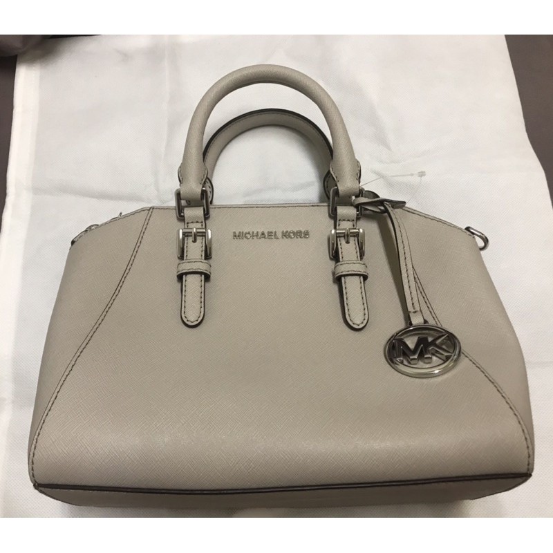 正品 MICHAEL KORS Ciara 防刮牛皮手提/斜背兩用包(灰色)