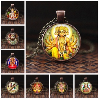 印度宗教項鍊 God Brahma Lord Shiva Vishnu 珠寶玻璃凸圓形吊墜項鍊項鍊宗教珠寶