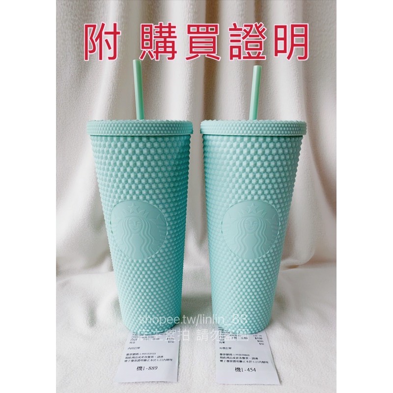 當天發貨~附購買單據~台灣星巴克24oz Bling 薄荷綠TOGO冷水杯~榴槤杯吸管杯