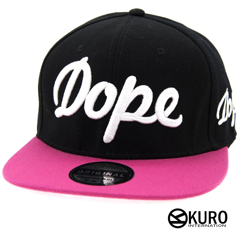 KURO-SHOP黑色桃紅色帽沿 DOPE 電繡 板帽 棒球帽