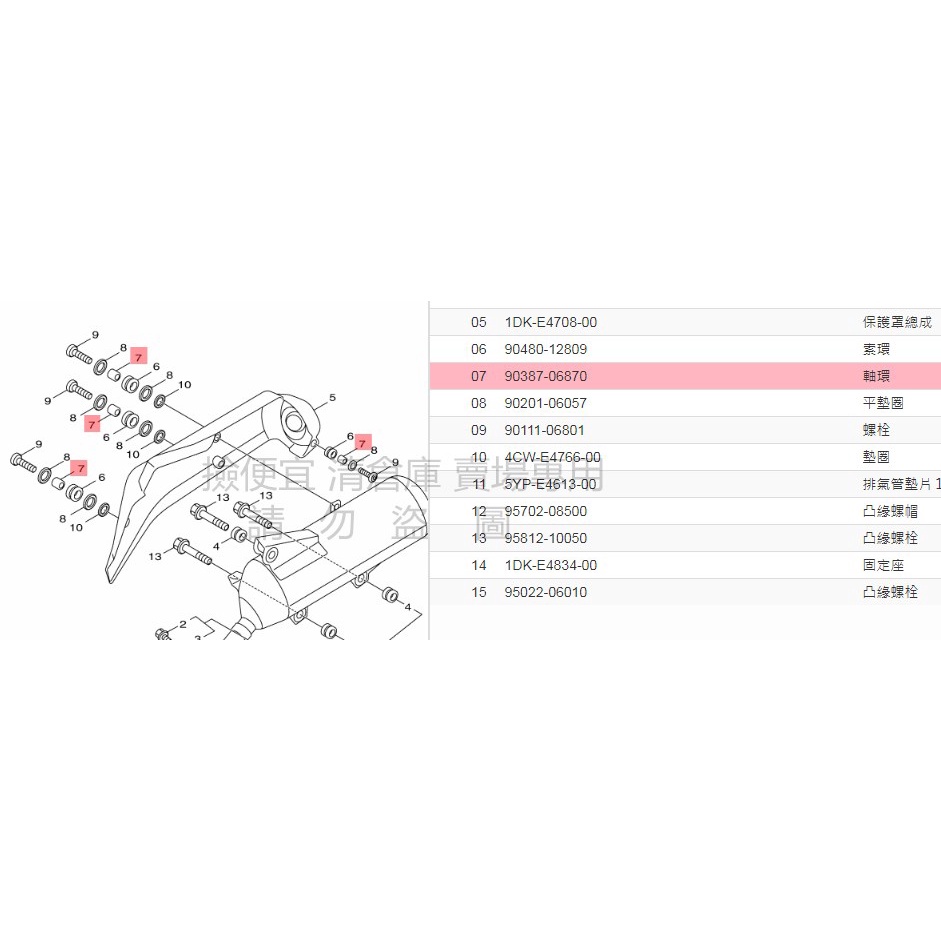 撿便宜 料號 90387-06870YAMAHA山葉原廠 軸環排氣管防燙蓋軸套套筒 FORCE155  BWS'R 勁戰