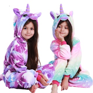 女孩 Kigurumi 獨角獸縫線睡衣角色扮演連體衣偽裝服裝睡衣兒童男孩睡衣