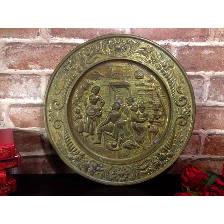 #19世紀 英國製古董銅雕掛盤