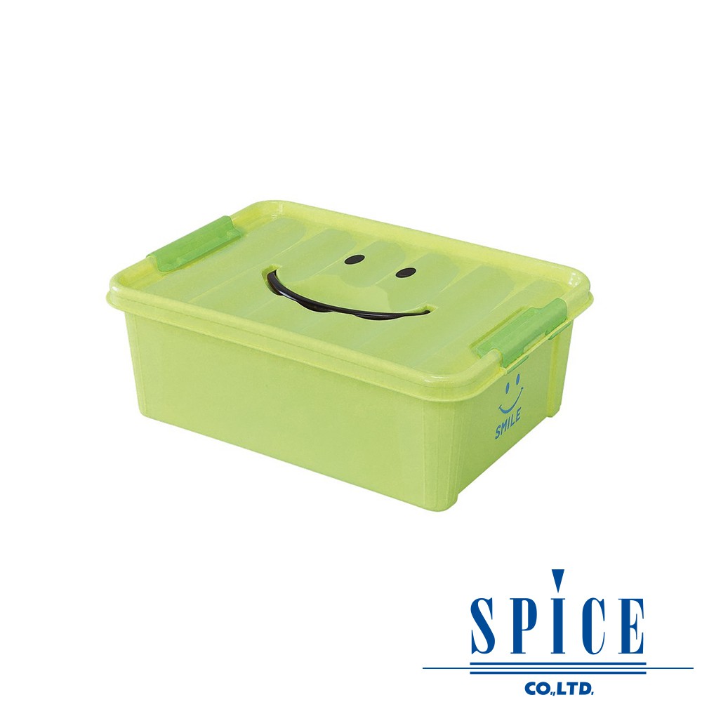 【日本 SPICE】KIDS 馬卡龍色彩 附蓋 微笑整理箱 收納箱 - 綠色 S