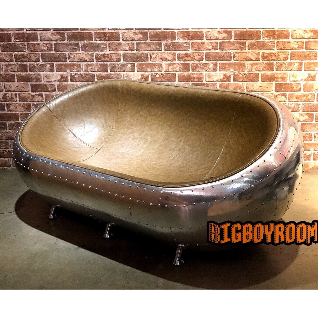 【BIgBoyRoom】工業風家具傢俱 鋁皮沙發LOFT靠背 半球形雙人卯釘沙發 金屬風椅子 美式餐廳酒吧咖啡廳沙發椅