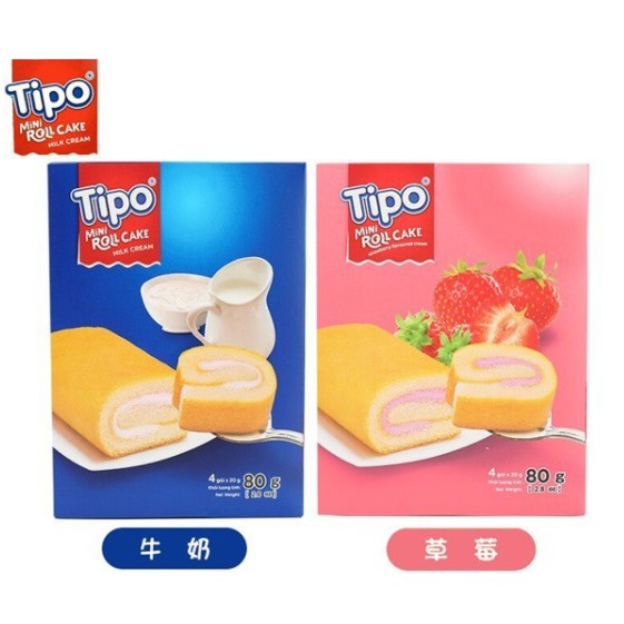 [越南] Tipo 瑞士捲蛋糕 牛奶 草莓 80g 瑞士捲 早餐蛋捲 迷你蛋糕捲 越南零食