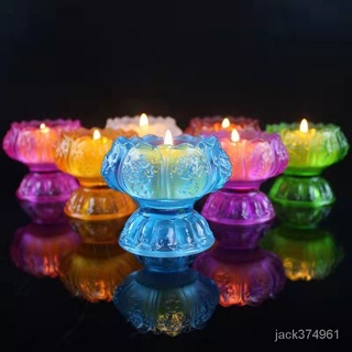 【優選精品】七彩琉璃蓮花八吉祥酥油燈座燭臺燈架佛教用品供佛貢奉蠟燭臺擺件韓國ins風 Al8b vU1l