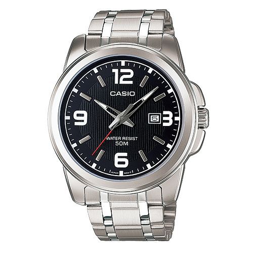 【CASIO】專業時尚紳士不鏽鋼腕錶-黑面(MTP-1314D-1A)正版宏崑公司貨