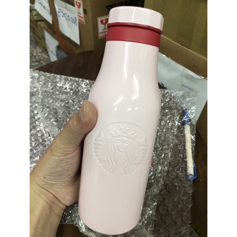 A現貨 韓國星巴克牛奶瓶造型粉紅色不鏽鋼保溫杯473ml A2020045