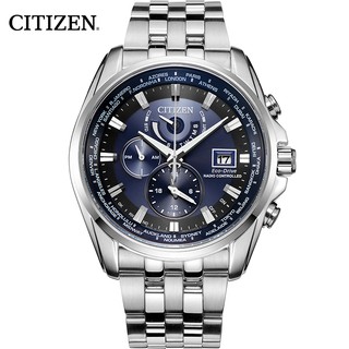 CITIZEN 星辰錶 藍面太陽能電波錶三眼不鏽鋼錶 藍寶石水晶鏡面 44mm AT9031-52L 原廠公司貨