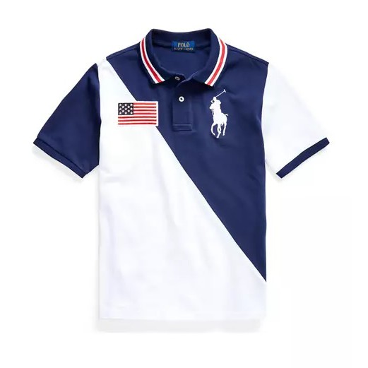 POLO Ralph Lauren 大馬 藍白拼接色塊 大馬+國旗 短袖 polo衫 青年款