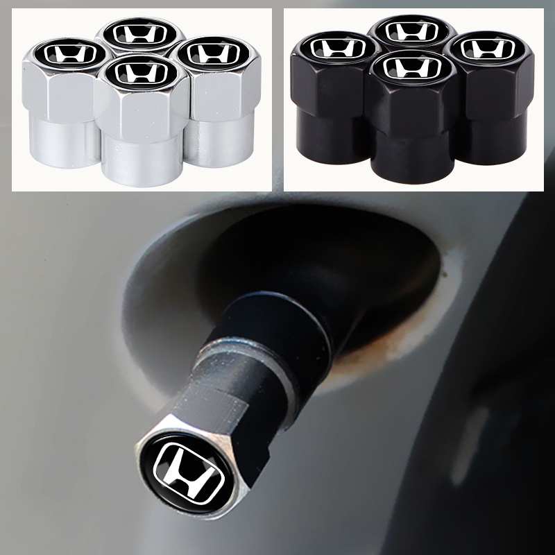 【现货热销】4个装金属汽車輪胎杆蓋黑/銀色六角气门帽适用于Honda Civic XR-V CR-Z CRV