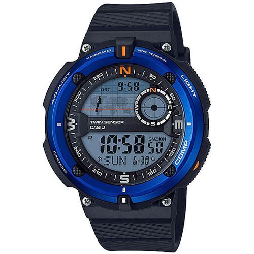 【金台鐘錶】CASIO卡西歐 時尚 登山錶 溫度計 指北針 LED照明 橡膠錶帶 (藍框) SGW-600H-2A