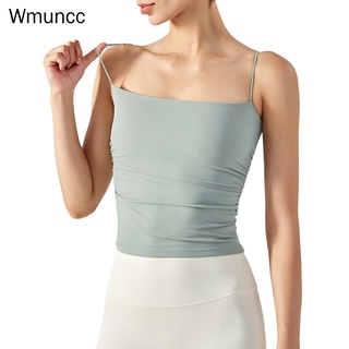 Wmuncc 瑜伽背心帶胸墊防震女士跑步運動文胸腰部百褶健身吊帶內衣