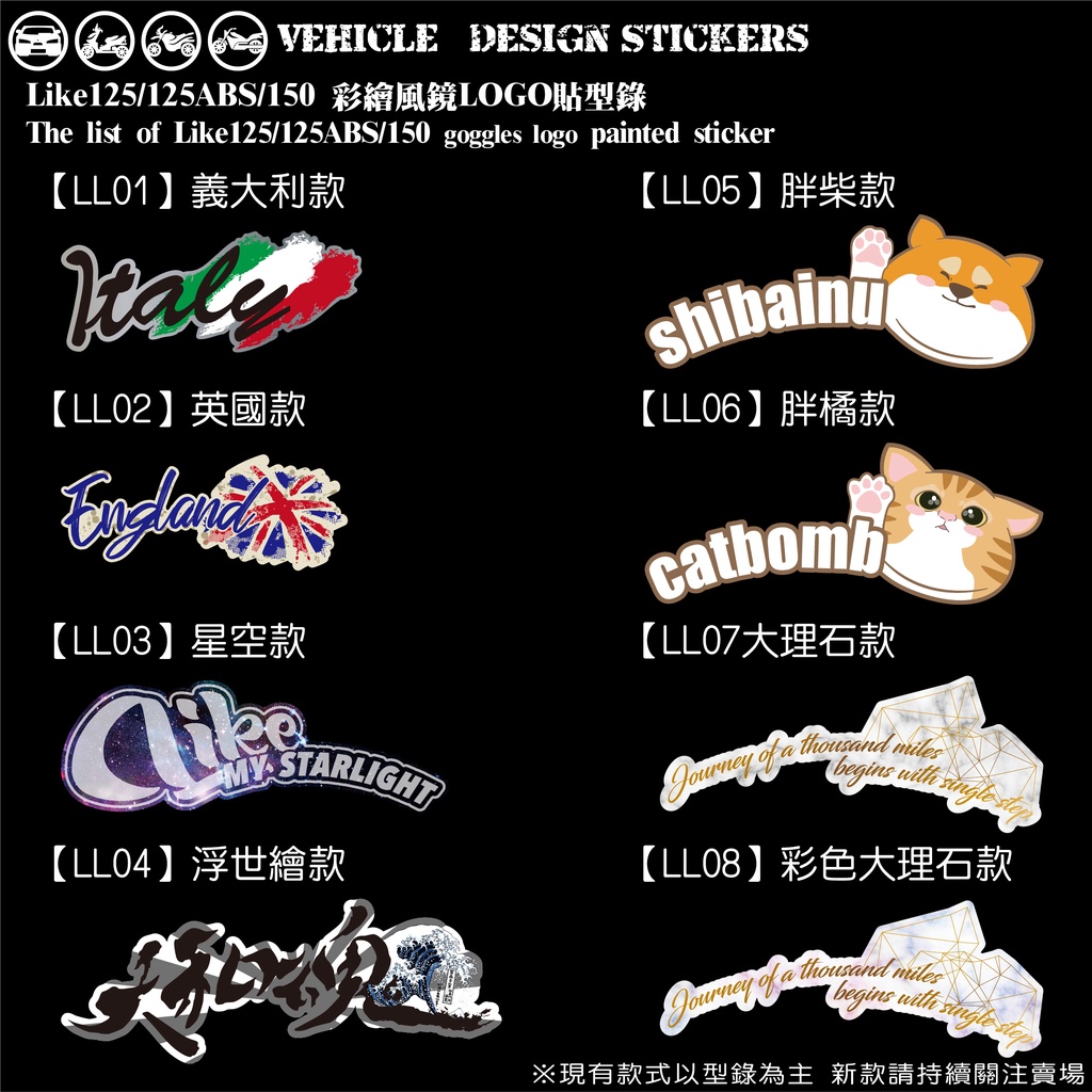 【硬漢六輪精品】 KYMCO LIKE / LIKE II 二代 125 / 150 彩繪風鏡LOGO貼 (版型免裁切)