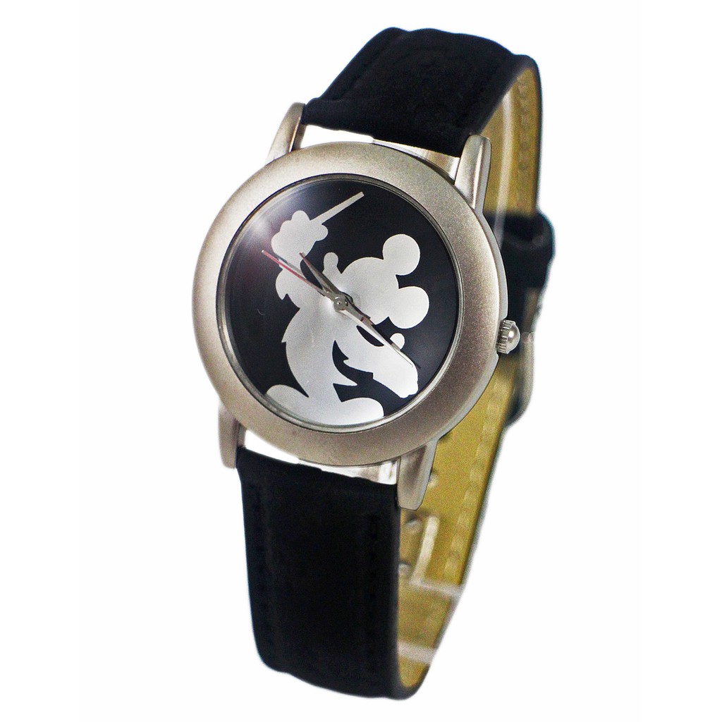 卡漫城 - 米奇 皮革 手錶 影子 黑白 ㊣版 迪士尼 Mickey 米老鼠 卡通錶 男女錶 造型錶 皮革錶