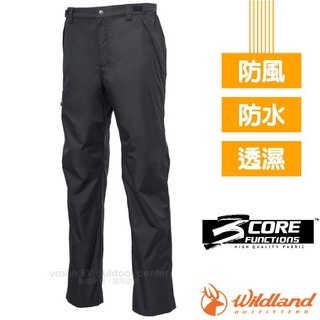 【荒野 WildLand】男 款防水防風保暖長褲 機能性休閒工作褲/Q 3CORE 防風防水透氣 黑色 W2330