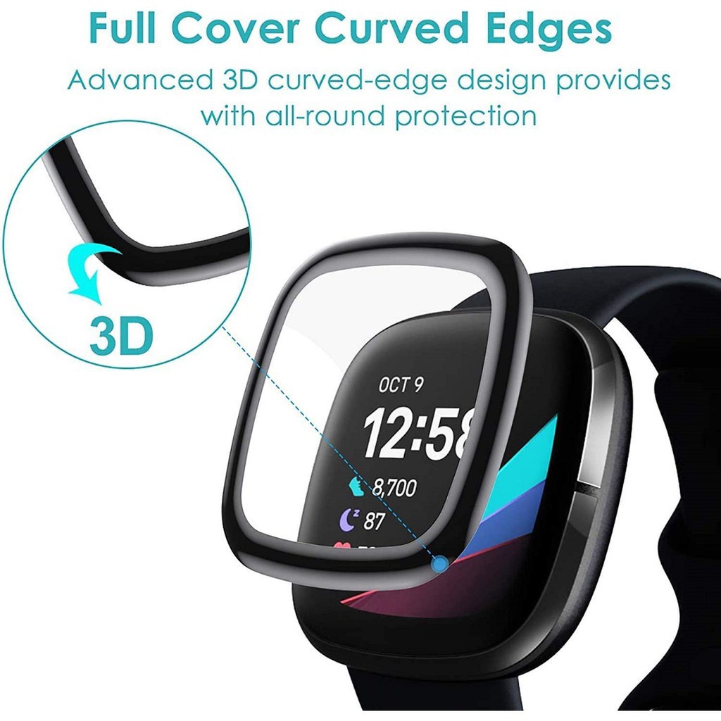 Fitbit Versa3/Sense 保護膜保護膜保護膜軟彎曲邊緣全覆蓋屏幕保護膜非玻璃