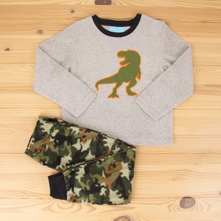 臺灣出貨【nat nat outlet】男童3歲/10-12歲 兒童冬天保暖睡衣 恐龍外出服 舒適居家服 長袖 刷毛長褲