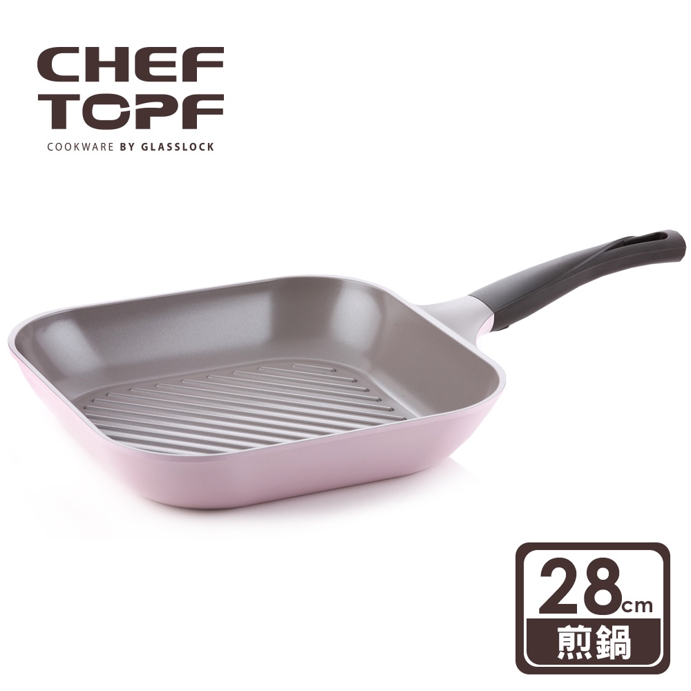 全新 CHEF TOPF 韓國品牌 La Rose單柄平底玫瑰鍋 28*28cm 方形鍋底條紋溝槽設計 現貨