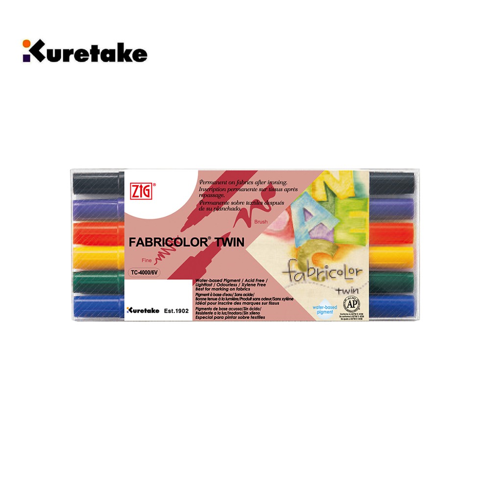 【Kuretake 日本吳竹】ZIG 雙頭布料彩繪筆 六色套組 (TC-4000-6V)