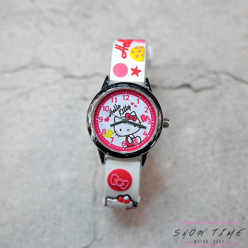 Hello Kitty 蝴蝶結糖果立體錶帶可愛造型女孩腕錶-白橡膠帶/白面銀 KT013LWWW-A [ 秀時堂 ]