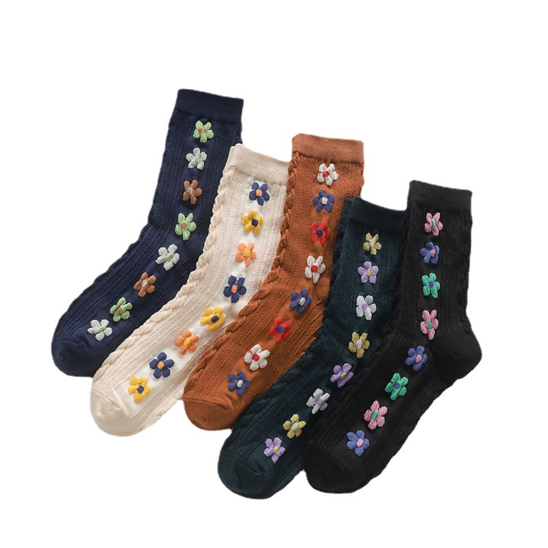 韓國泫雅彩色花朵中筒襪韓國藝文復古少女襪