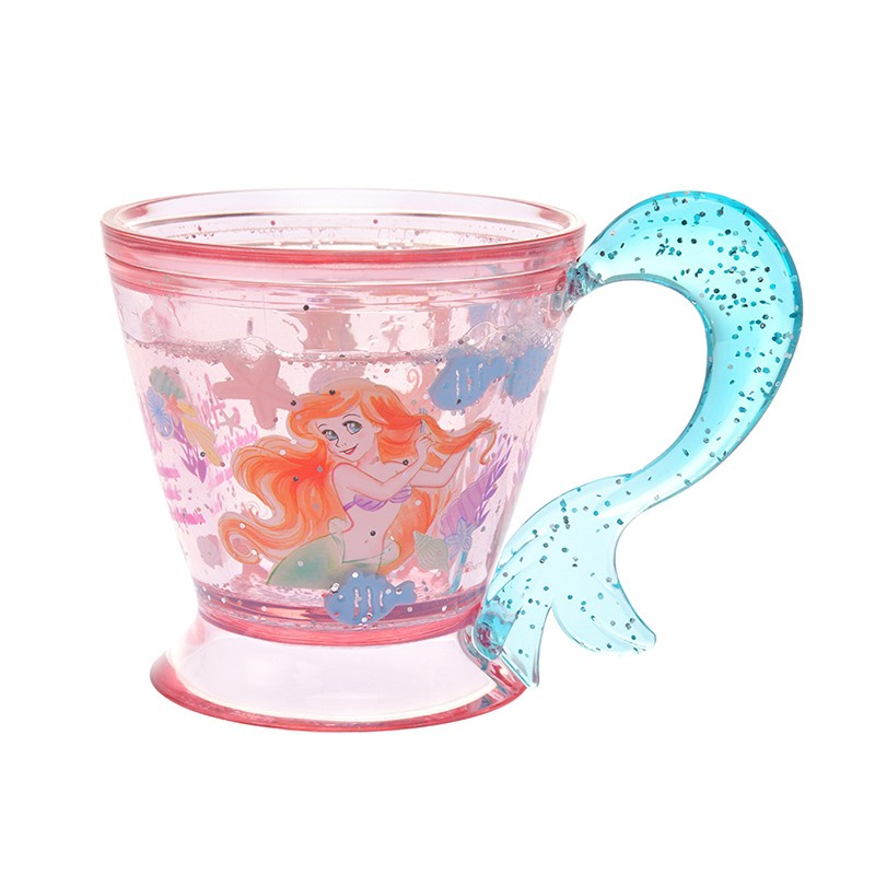 現貨 正版 迪士尼 小美人魚 愛莉兒 杯子 魚尾手把 Ariel 透明杯 亮片杯 水杯 小比目魚