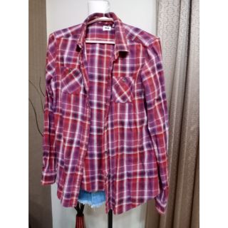 #二手 UNIQLO 長袖純棉格子襯衫 修身襯衣外套 女防曬襯衫 文藝復古格紋襯衫 格子上衣 顯瘦薄襯衣 休閒襯衫